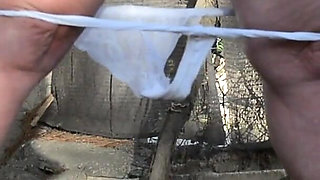 Pissing White Knickers Outside in Bondage