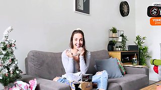 Brunette with ginormous fun bags likes her foot fetish