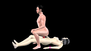 Animated 3D Porn - Asian Man Riding Strap on in Ass by Beautiful Girl