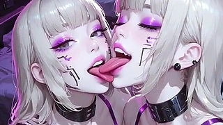 Lesbians Tongue and Kiss Fetish, Ai Animation