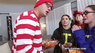Trick or treat foursome with girlfriends
