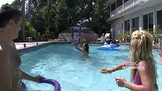 Sans bra pool party with sweethearts