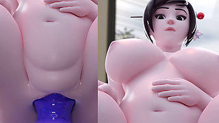 Curvy Mei Huge Boobs Purple Toy Anal Gape Stretch & Sperm Belly Inflation - 3D Rule34 Animation