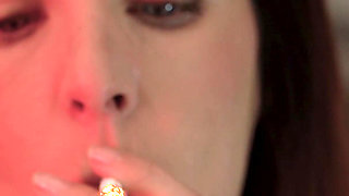Petite Brunette Close up Smoking Tease