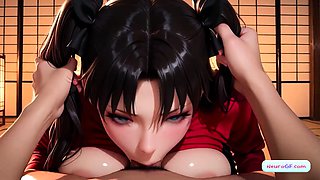 Big tits anime brunette rides hard and gets messy creamy cum