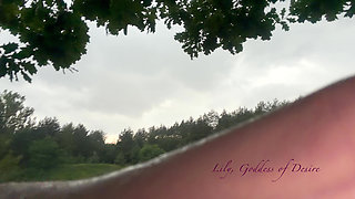 Teen Shows Tits and Asshole During a Storm in the Forest