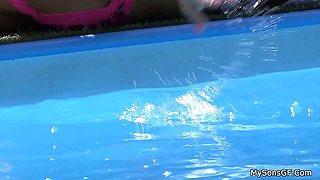 Stepdad applies sunscreen and sausage to stepson's girlfriend