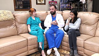 Sex slave, nitrile gloves, male doctor