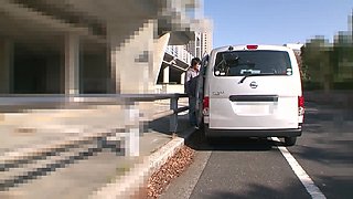 Old Japanese lady fucks hard dick while in the woods