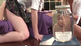 Two Horny Coeds Worship Their Professor's Massive Cock