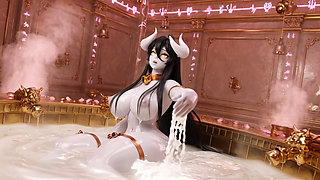 Albedo Demon Queen Bath Episode 3 - Massive Tits Soapy Play & Wet Pussy Tease