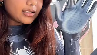 Small desi girl Mia Z masturbates and reacts to hentai