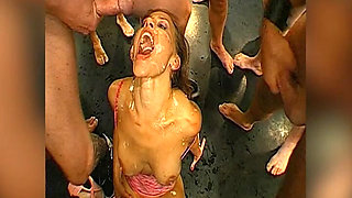 Horny Blondes in Wild Bukkake Cum Frenzy