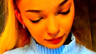 Close up with teen blonde sex doll rubbing her cunt