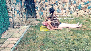 Toilet training outdoor in the grass