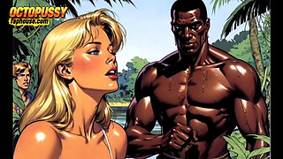 Sexy White Wife Tastes a Big Black Cock in Front of Her Cuckold Husband. Cartoon Comic Story
