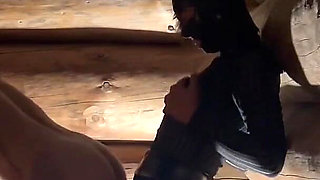 Dark Pegging on the Stairs with a Pink Dildo