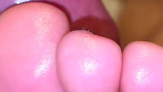 Close up BBW German MILF Wrinkled Soles Footjob Cumshot