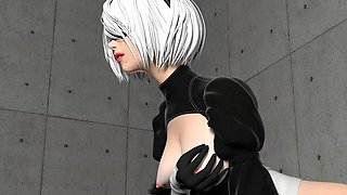 2B gets kinky: Blowjob, Missonary  Bondage Porn