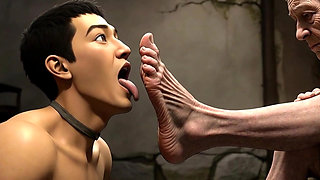 Male Slave Licking 90 Year Old Granny Wrinkled Feet - Horny Mistress