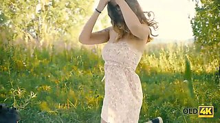 Old4k. summer weather motivates woman to have outdoor sex