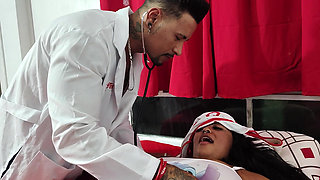 Naughty doctor helping to measure fever