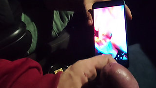 Almost caught! He jerks off in traffic in front of me, I love watching. Big cumshot!  Part 2