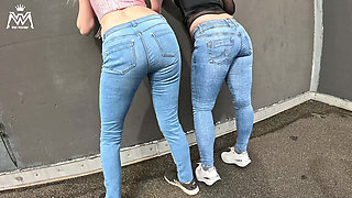 2 Sex-horny Jeans Sluts! Fsk21 Parking Deck Fuck with 2 Users