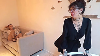 Lesbian Coworkers in Pantyhose Fuck with a Strap-on
