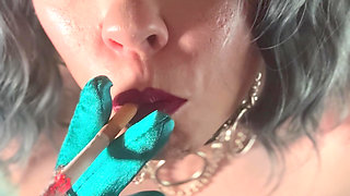 Who Doesn't Love A Girl In Gloves And PVC!? Tina Snua Smoking A Cork 100 Cigarette In Satin Gloves With Jewellery