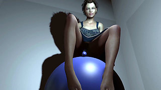 Riding a yoga ball with a plastic cock in the ass