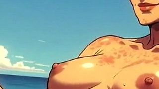 Ai Cartoon Women at Nude Beach