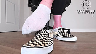 Sneaky Office Foot Tease in Checkerboard Vans - Toe-only Strip & Intense Barefoot Play POV