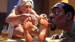 Old Granny Foot Worship - Man Licking Oiled Wrinkled Soles