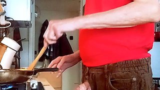 cooking chestnuts with my cock oustide my pants