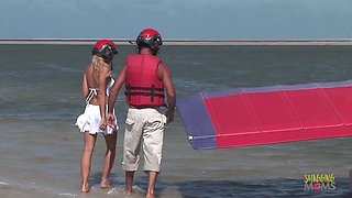 Passionate fucking on the beach with a stunning blonde with big tits