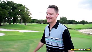 Locker room threesome with two guys and a hot brunette Adriana