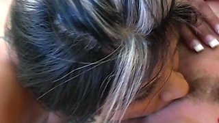 Busty curly brunette with big boobs fucks on couch