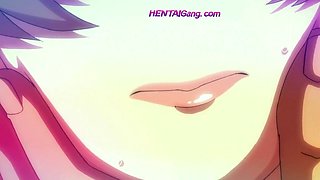 Innocent anime lady lets her lover in for the first time
