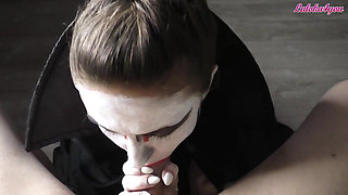 Vampire girl passionate sucks big cock to cum in mouth