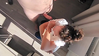 Dickflash in a Hotel Where a Maid Comes Through the Balcony and Gets Cum on Her Tits
