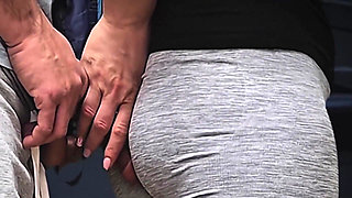 Almost Seen When She Strokes His Cock Inside a Bus