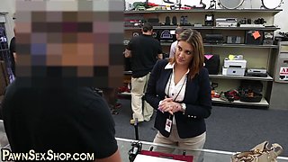 Pawnshop MILF loves fucking in pussy by big white cock