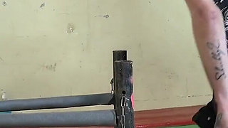 Hardcore pegging queen at submissed