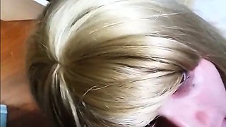 Blonde Crossdresser Swallows Huge Load from Older Man