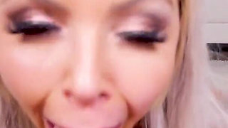 Delightful blonde Nina Elle POV deepthroat blowjob and cum swallow
