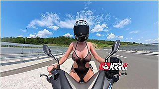 Riding Motorcycle In See Through Beach Wear