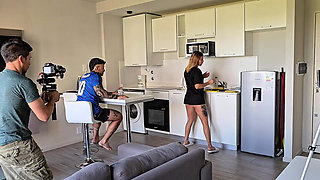 Cheating Wife! Her Husband in Bed and Her Fucking Her Friend on the Couch