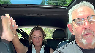 Wife Toys Her Pussy in the Back Seat While Daddy Drives, Road Trip