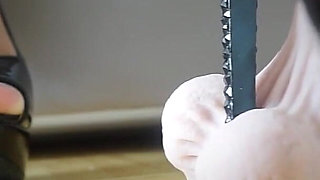 Thrilled by Black Heels- Goddess Rosie Reed Wears Shiny Black High Heels to Step on Your Slave Cock and Balls- Ebony Femdom CBT-